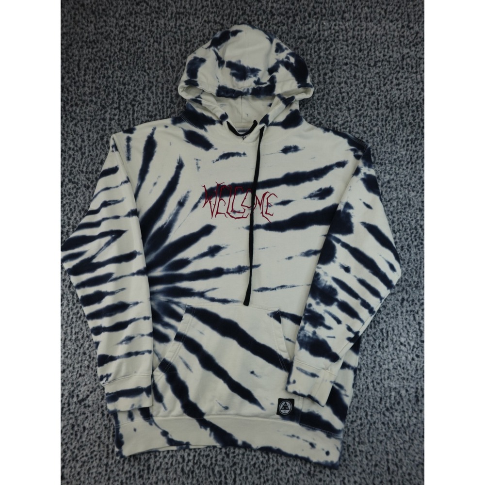 Welcome Skateboards Hoodie‎ Mens Large Black White Tie Dye Red Embroidered Logo